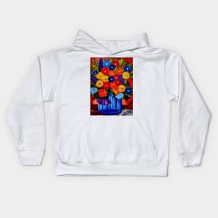 Beautiful floral paintings with abstract flowers in a blue vase Kids Hoodie